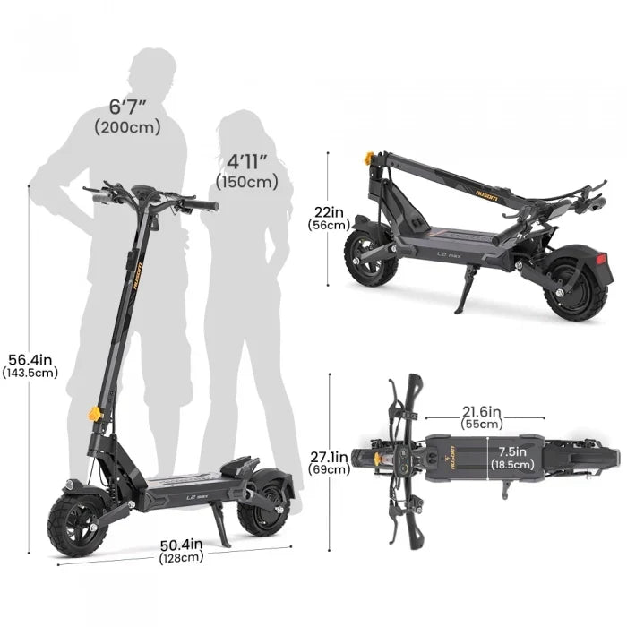 Faltbarer Elektroroller Ausom L2 Max mit zwei Motoren, 2 × 1000 W, 65 km/h, Fahrwerkstechnologie aus der Luftfahrt, schlauchlose Reifen — Foto 15