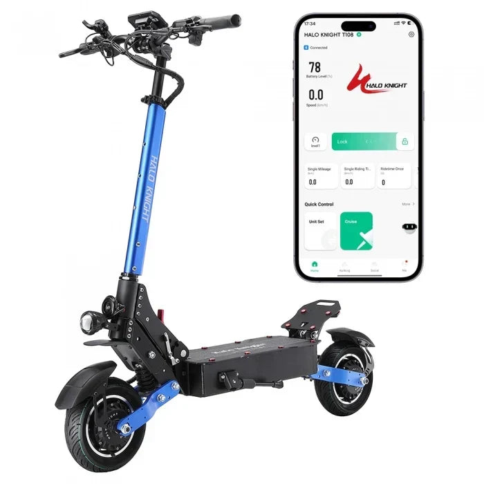 Elektroroller Halo Knight T108, 10-Zoll-Straßenreifen, 2 × 1000-W-Motoren, Höchstgeschwindigkeit 65 km/h – Schwarz — Foto 8