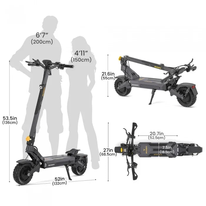 Faltbarer Elektroroller Ausom DT2 Pro, 2 × 1100 W, 68 km/h, 52-V-Akku mit 23,4 Ah, Fahrwerkstechnologie aus der Luftfahrt — Foto 15
