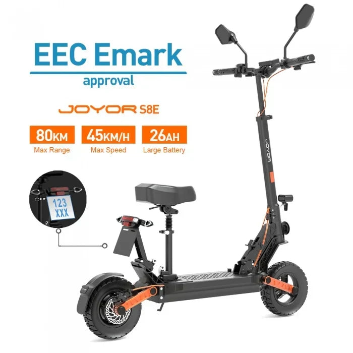 JOYOR S8E, 800-W-Motor, 48-V-Akku mit 26 Ah, 10-Zoll-Reifen, 45 km/h, 80 km Reichweite, NFC-Display – Schwarz — Foto 8